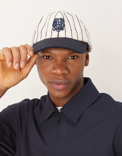 Melton Baseball Stripe Cap With Monogram Embroidery