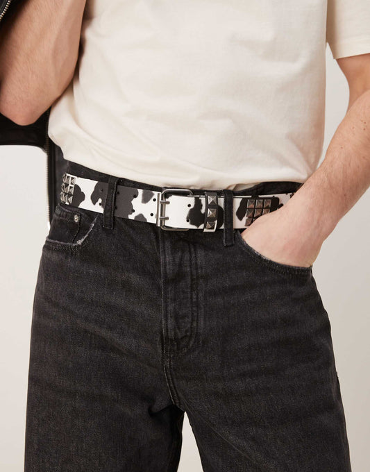 Cow Print Studded Belt