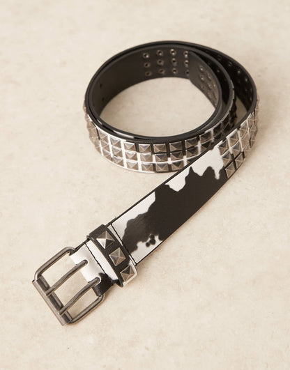 Cow Print Studded Belt