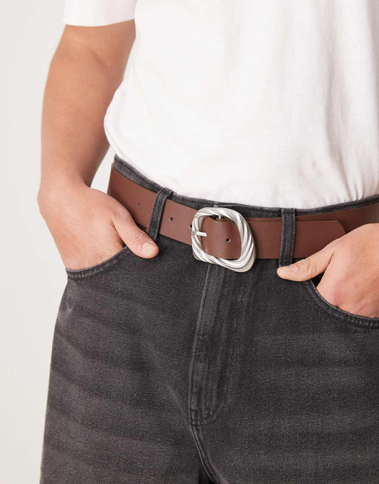 Silver Twist Buckle Belt