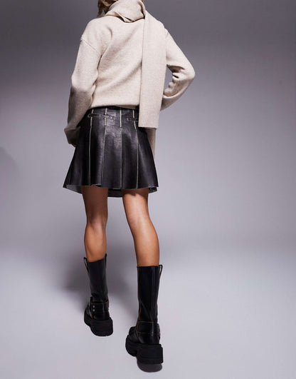 Faux Leather Pleated Mini Skirt