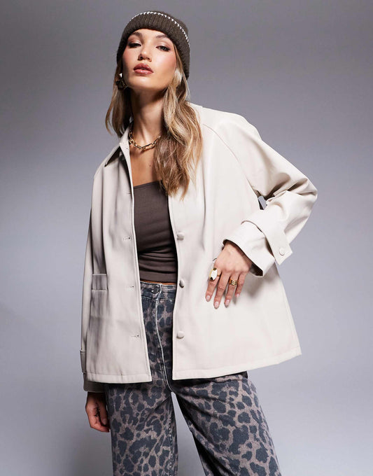 Faux Leather Overshirt