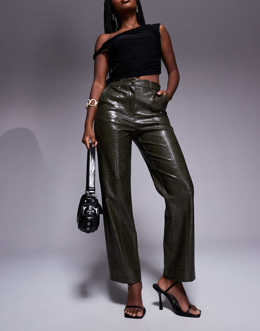 Faux Leather Croc Cropped Trouser
