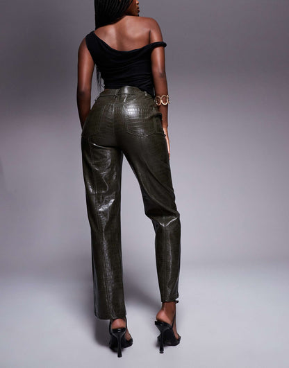 Faux Leather Croc Cropped Trouser