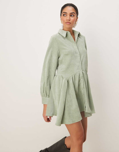 Cord Smock Mini Dress With Peplum Hem