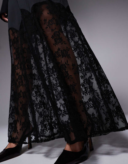 Satin Skirt With Lace Hem