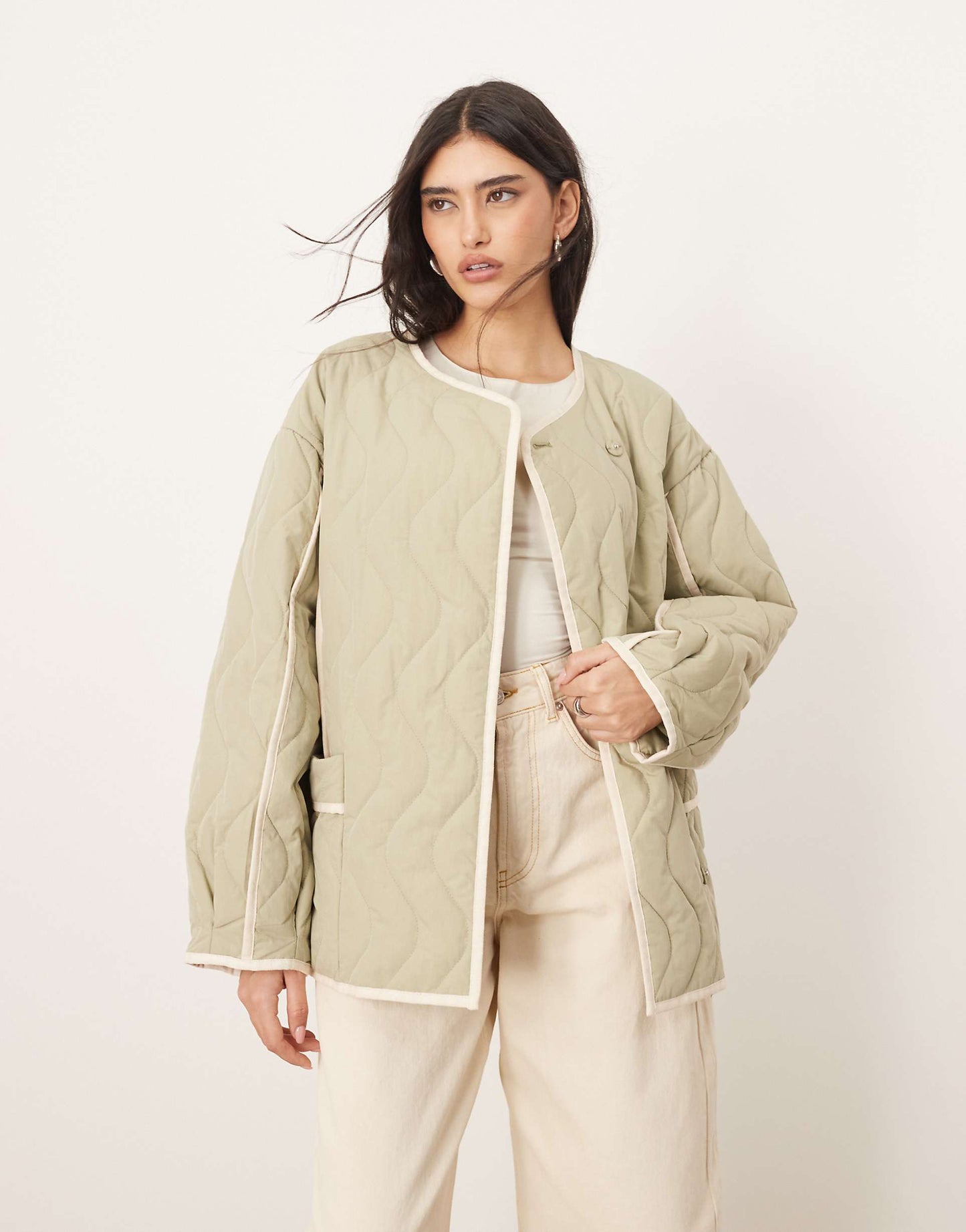 Quilted Oversized Jacket With Contrast Trim