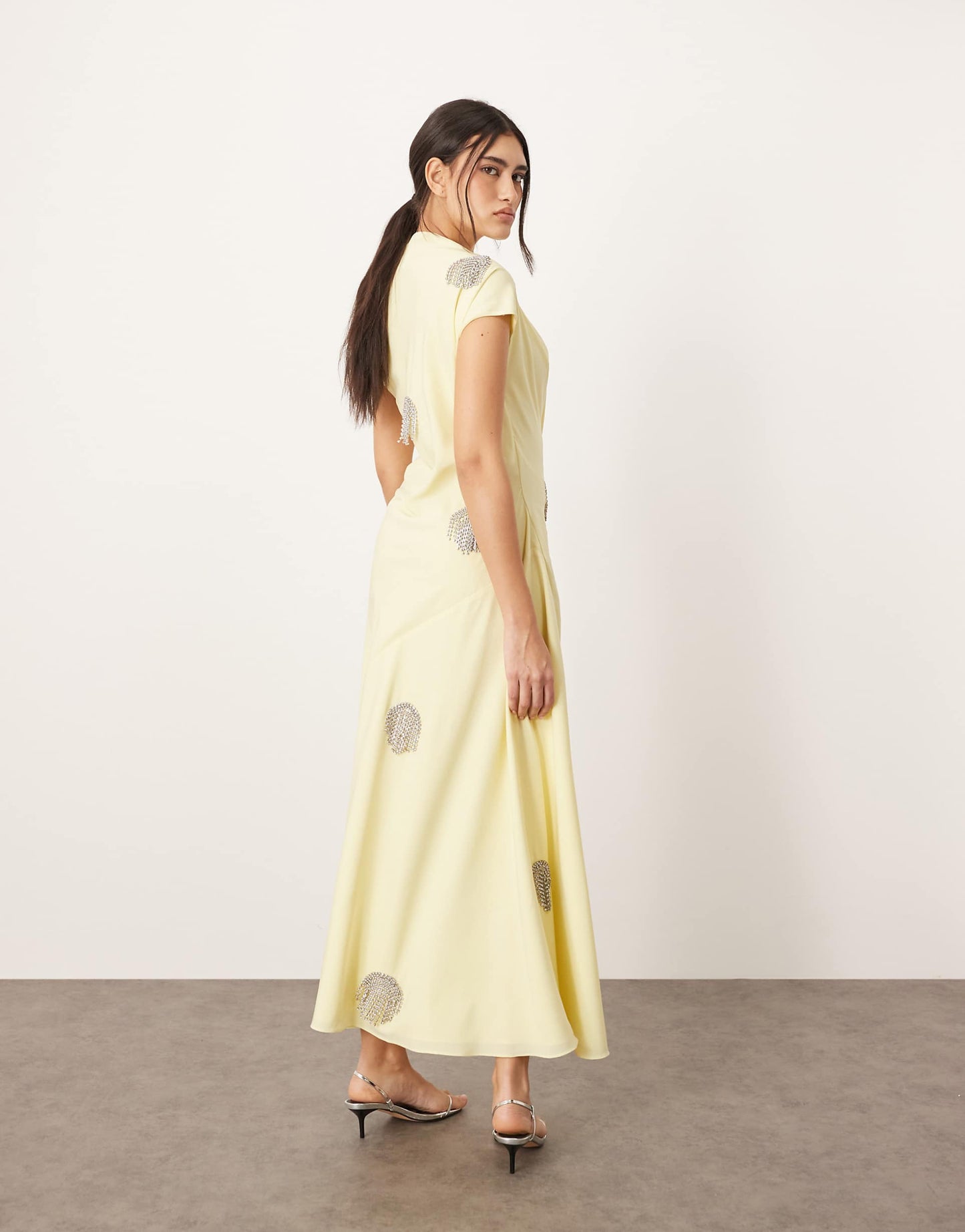 Embellished Diamante Fringe Spot Drape Midi Dress