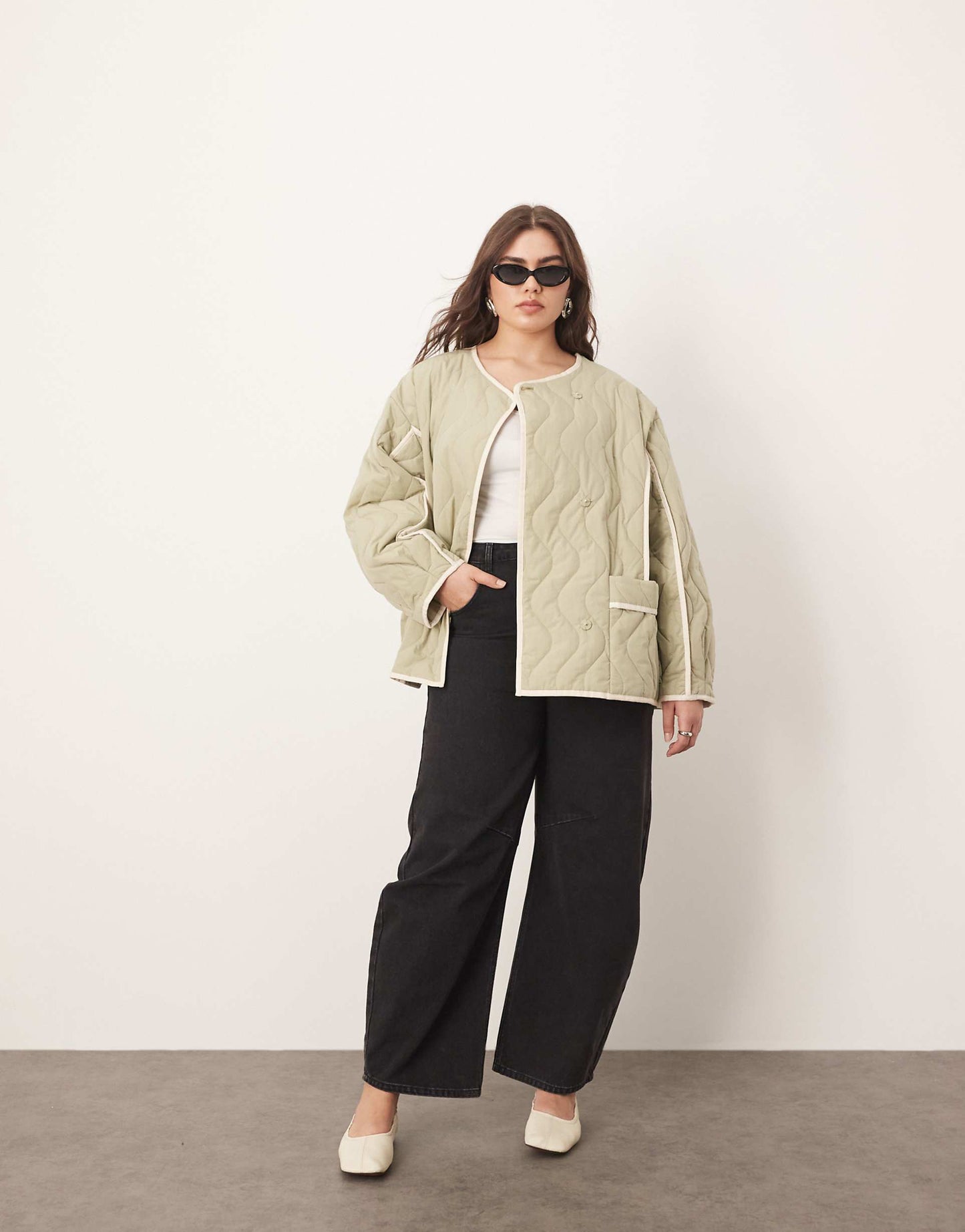 Curve Quilted Oversized Jacket With Contrast Trim