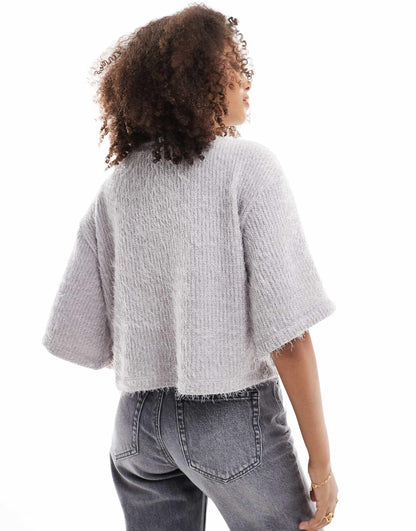 Fluffy Boucle Texture Boxy Cardigan