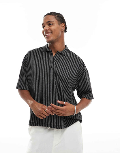 Oversized Boxy Polo Shirt With Texture