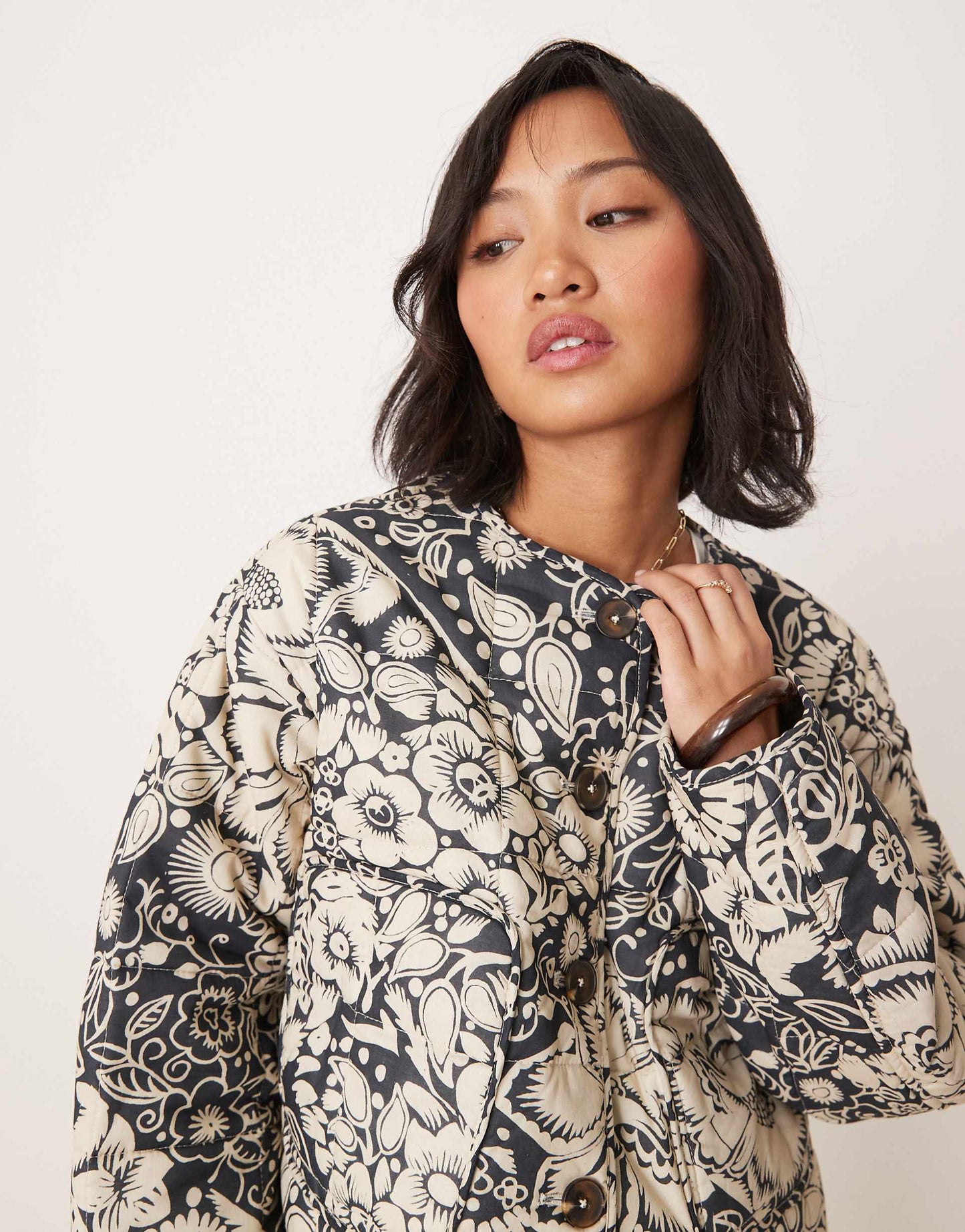 Petite Crop Collarless Quilted Jacket