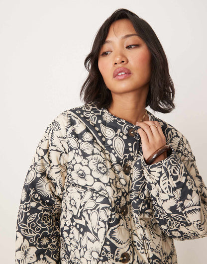 Petite Crop Collarless Quilted Jacket