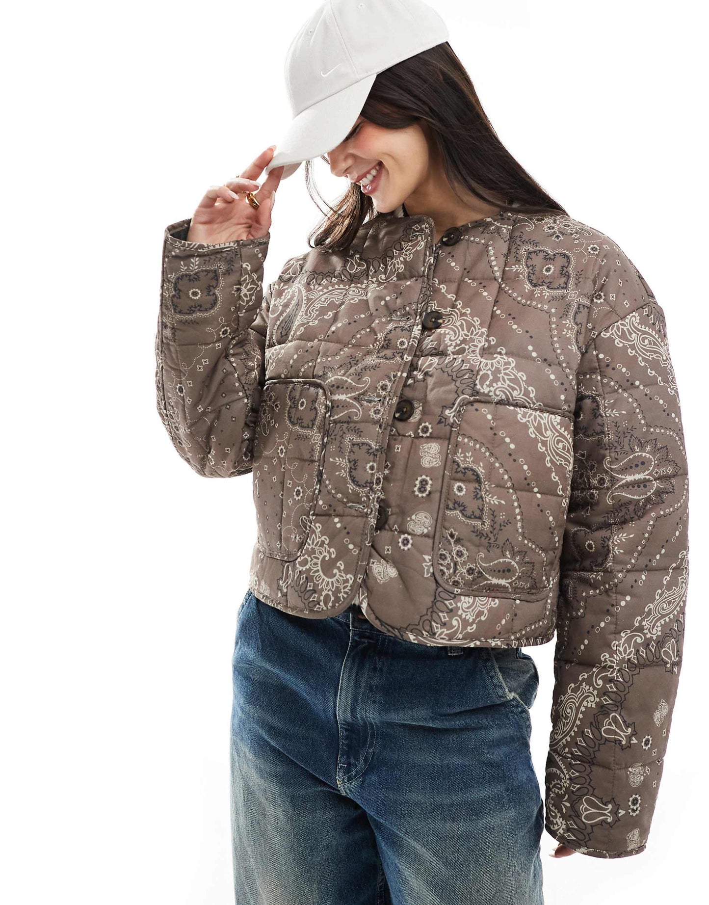 Crop Collarless Quilted Jacket