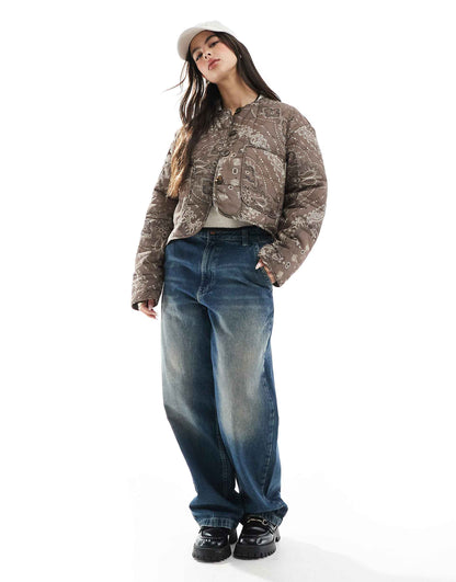 Crop Collarless Quilted Jacket