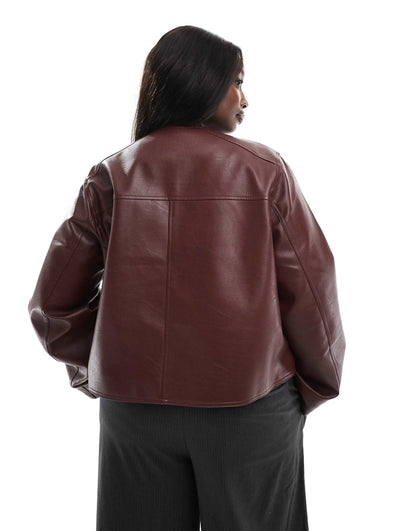 Curve Collarless Leather Look Jacket