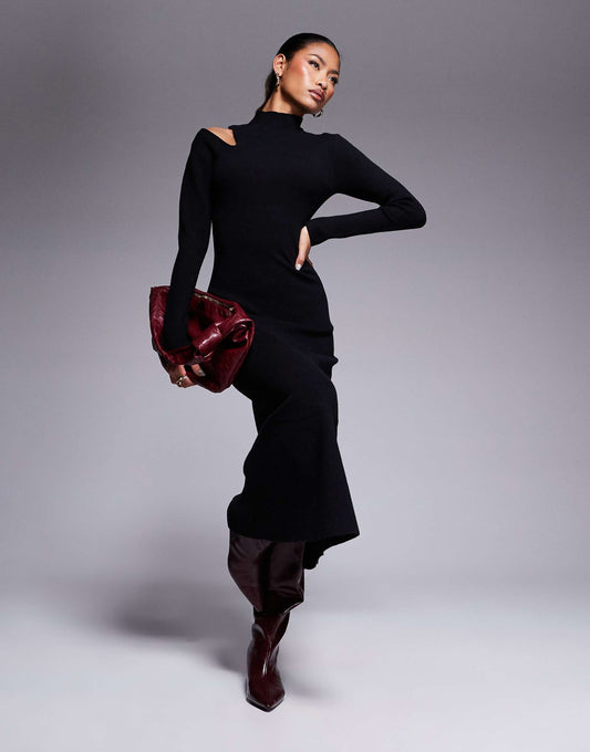 Knitted Midi Dress With Cut Out Detail