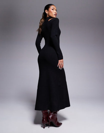 Knitted Midi Dress With Cut Out Detail