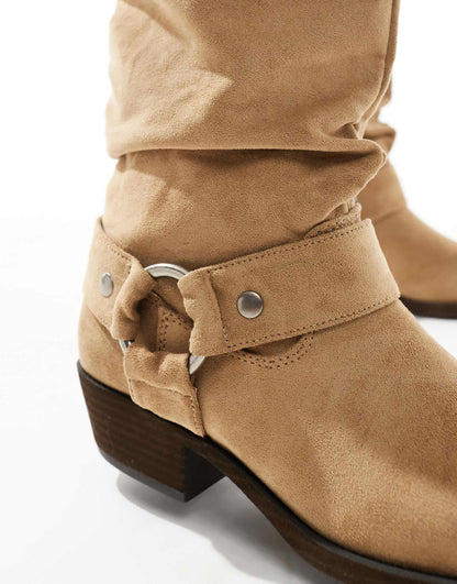 Buckle Detail Calf Length Boots