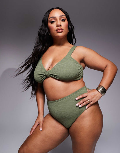 Curve Zebra Crinkle High Leg High Waist Bikini Bottom