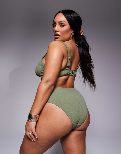 Curve Zebra Crinkle High Leg High Waist Bikini Bottom
