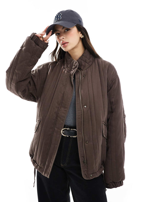 Funnel Neck Quilted Jacket