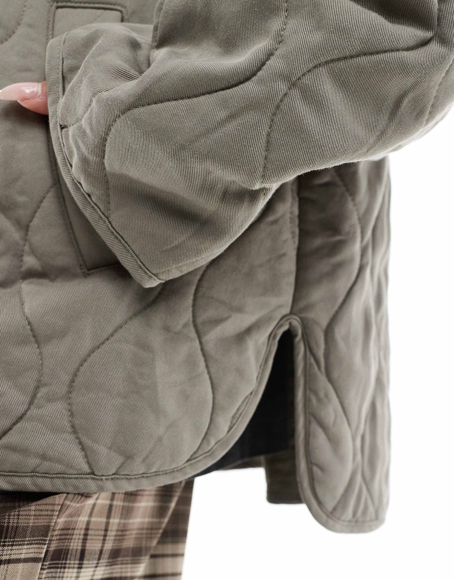 Dolphin Hem Collarless Quilted Jacket