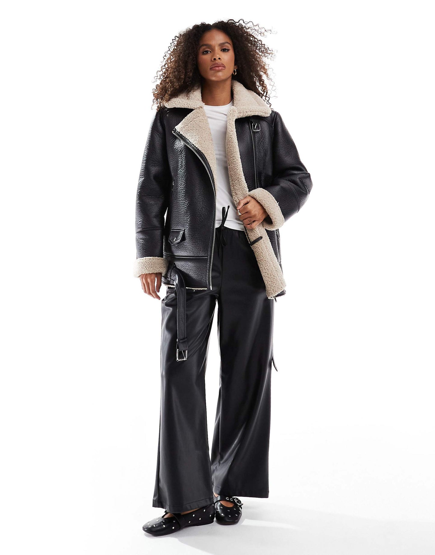 Oversized Contrast Borg Lined Aviator