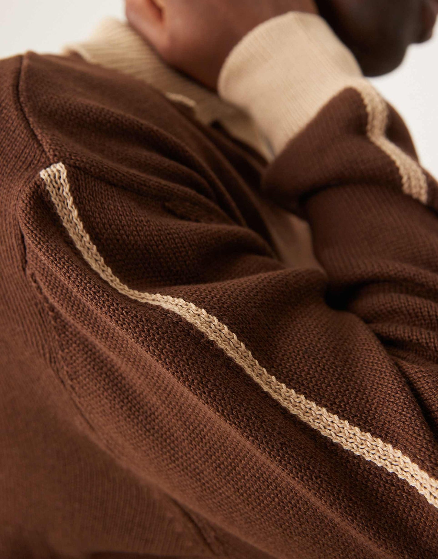 Cotton Blend Knitted Jumper With Contrast Collar And Cuff