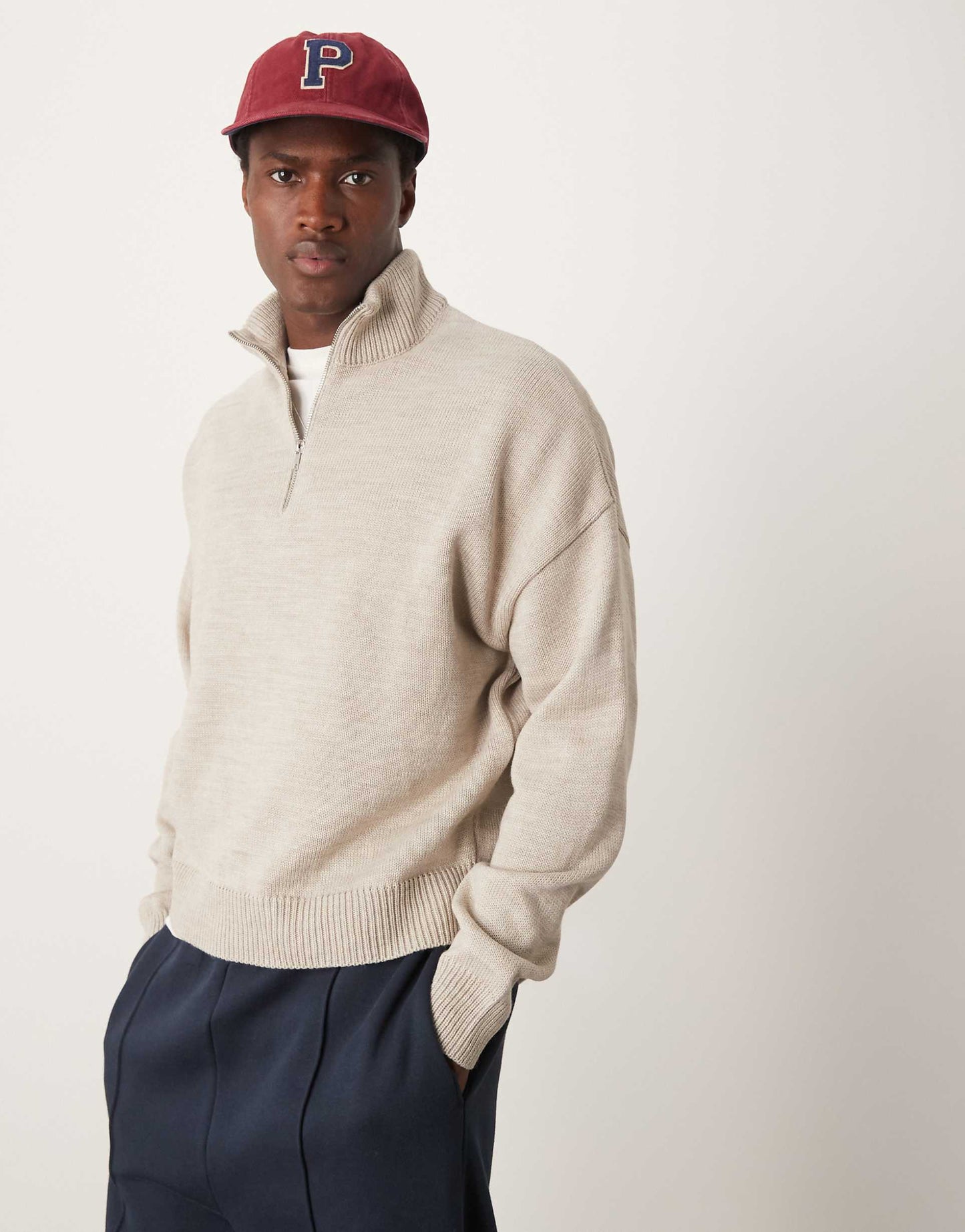 Knitted Oversized Boxy Jumper With Half Zip