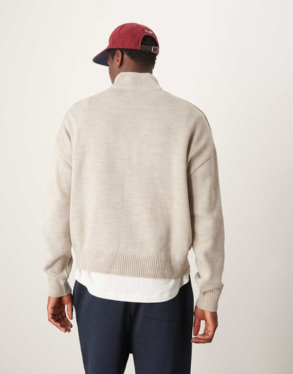 Knitted Oversized Boxy Jumper With Half Zip