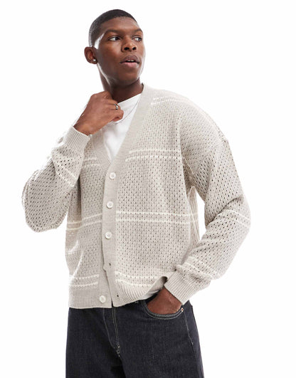 Knitted Oversized Boxy Striped Cardigan