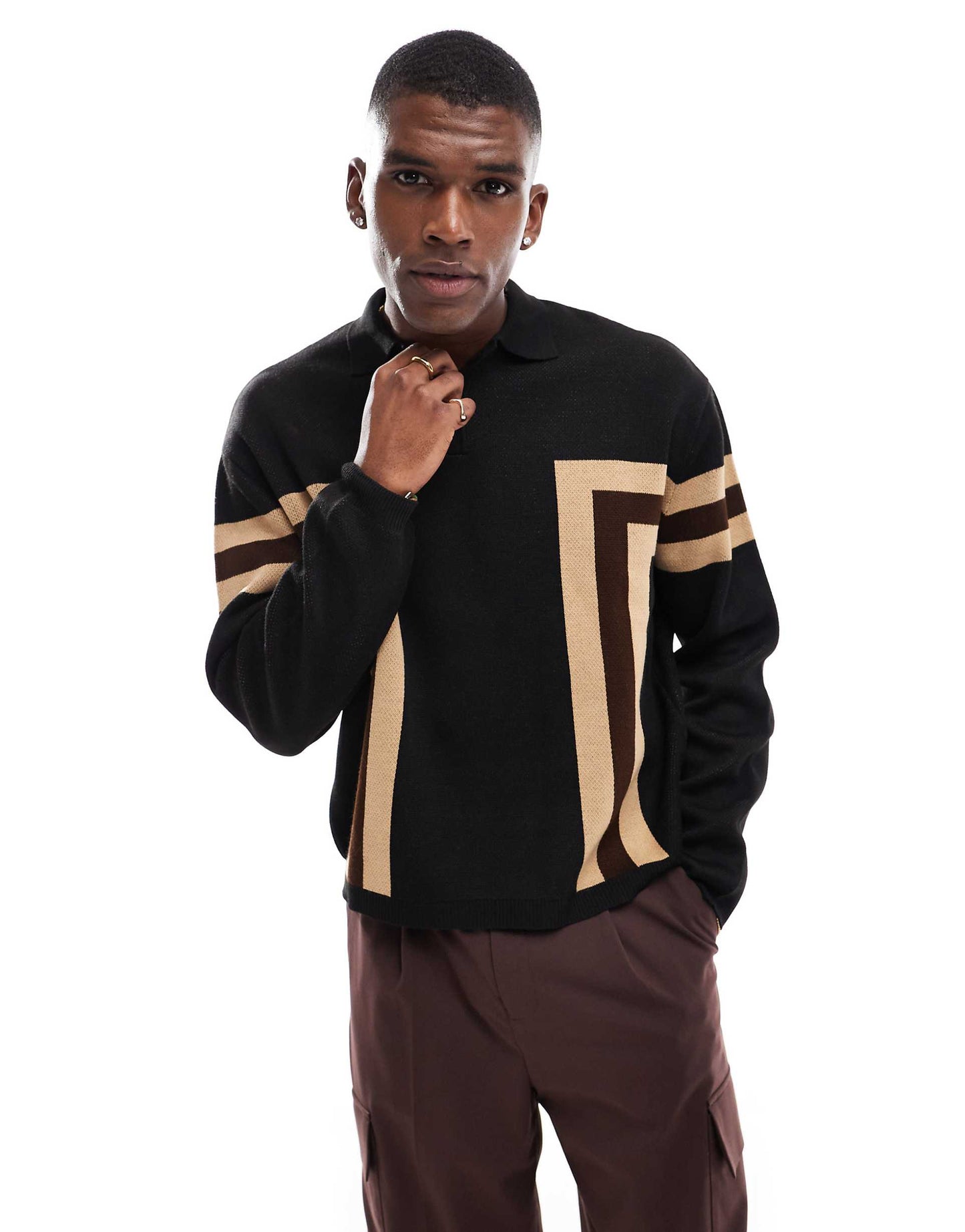 Knitted Oversized Boxy Polo With Panelling