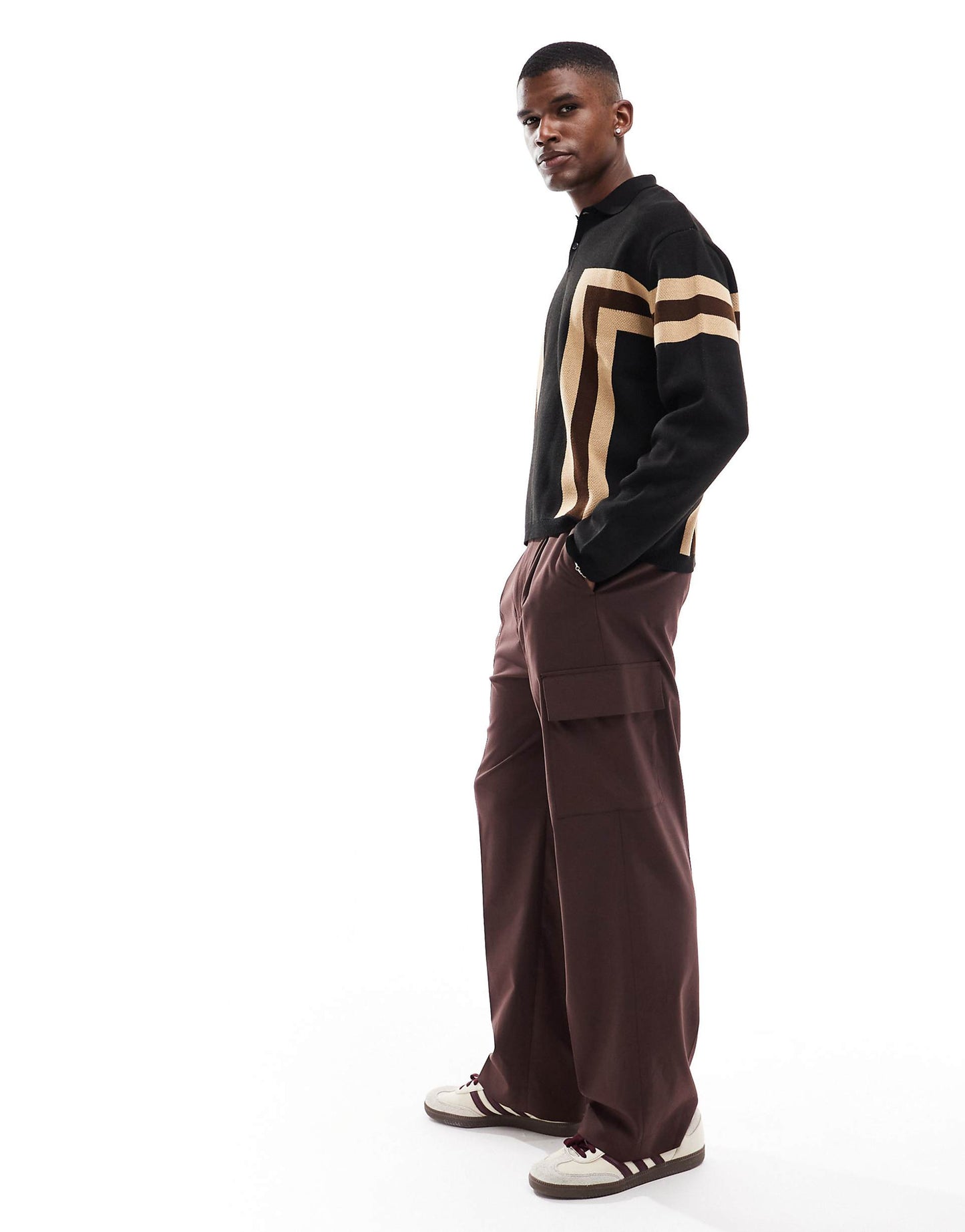 Knitted Oversized Boxy Polo With Panelling
