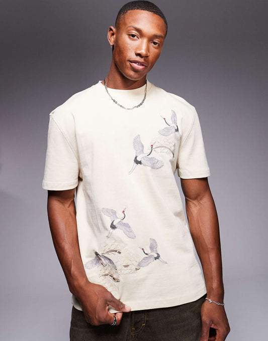 Crane Embroidered T-Shirt