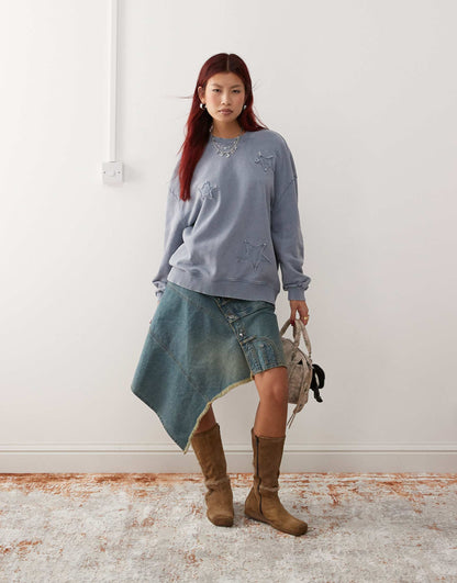 Oversized Sweatshirt With Applique Stars