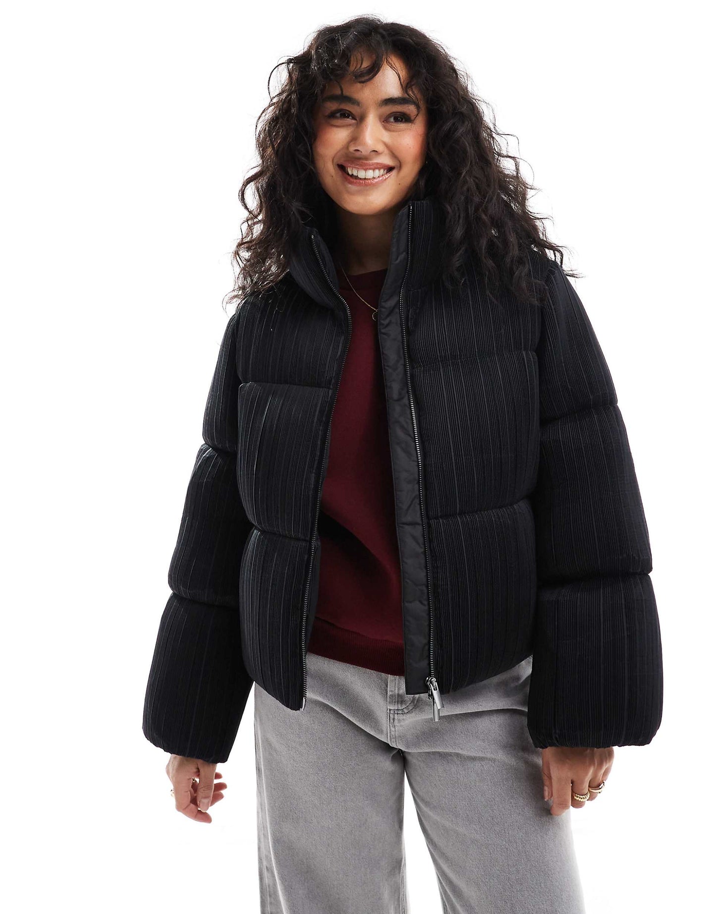 Crinkle Satin Puffer Jacket