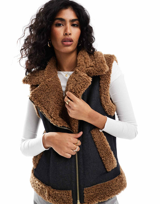 Denim Faux Fur Gilet