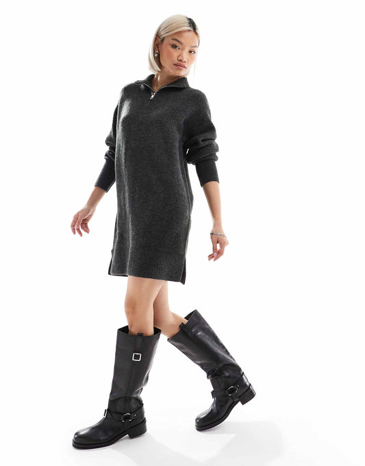 Knitted Jumper Dress With Half Zip