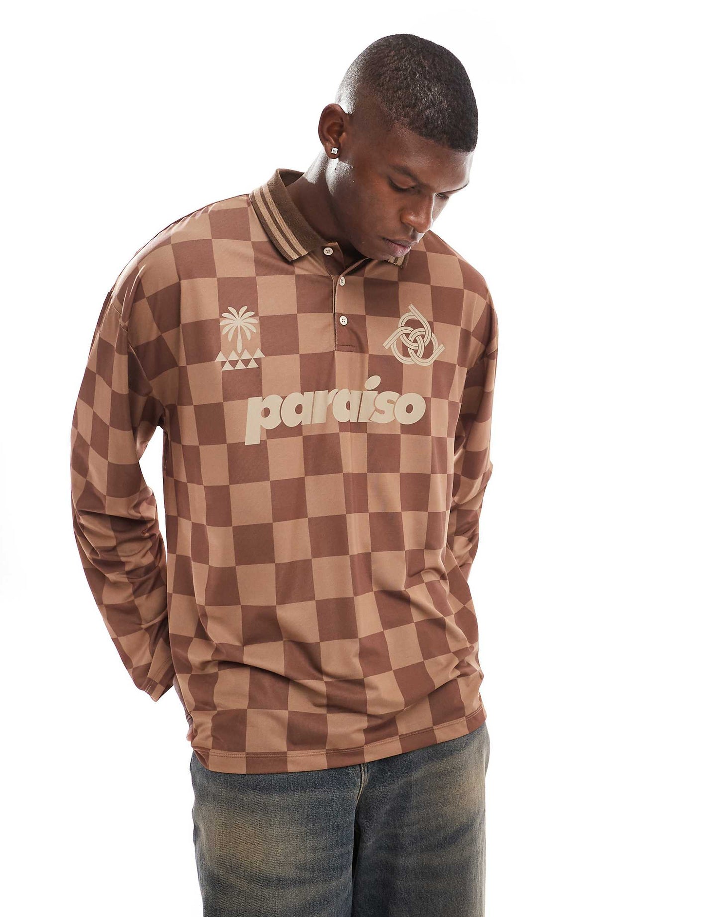 Oversized Long Sleeve Polo With Paraiso Chest Print