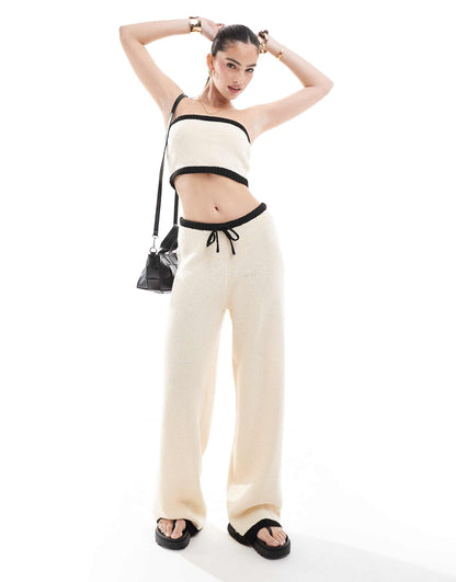 Knitted Contrast Bandeau Beach Crop Top Co-Ord