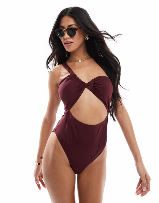 Asymmetric Shoulder Cutout Swimsuit