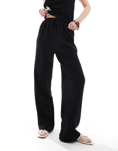 Linen Look High Waisted Wide Leg Beach Trousers Co-Ord