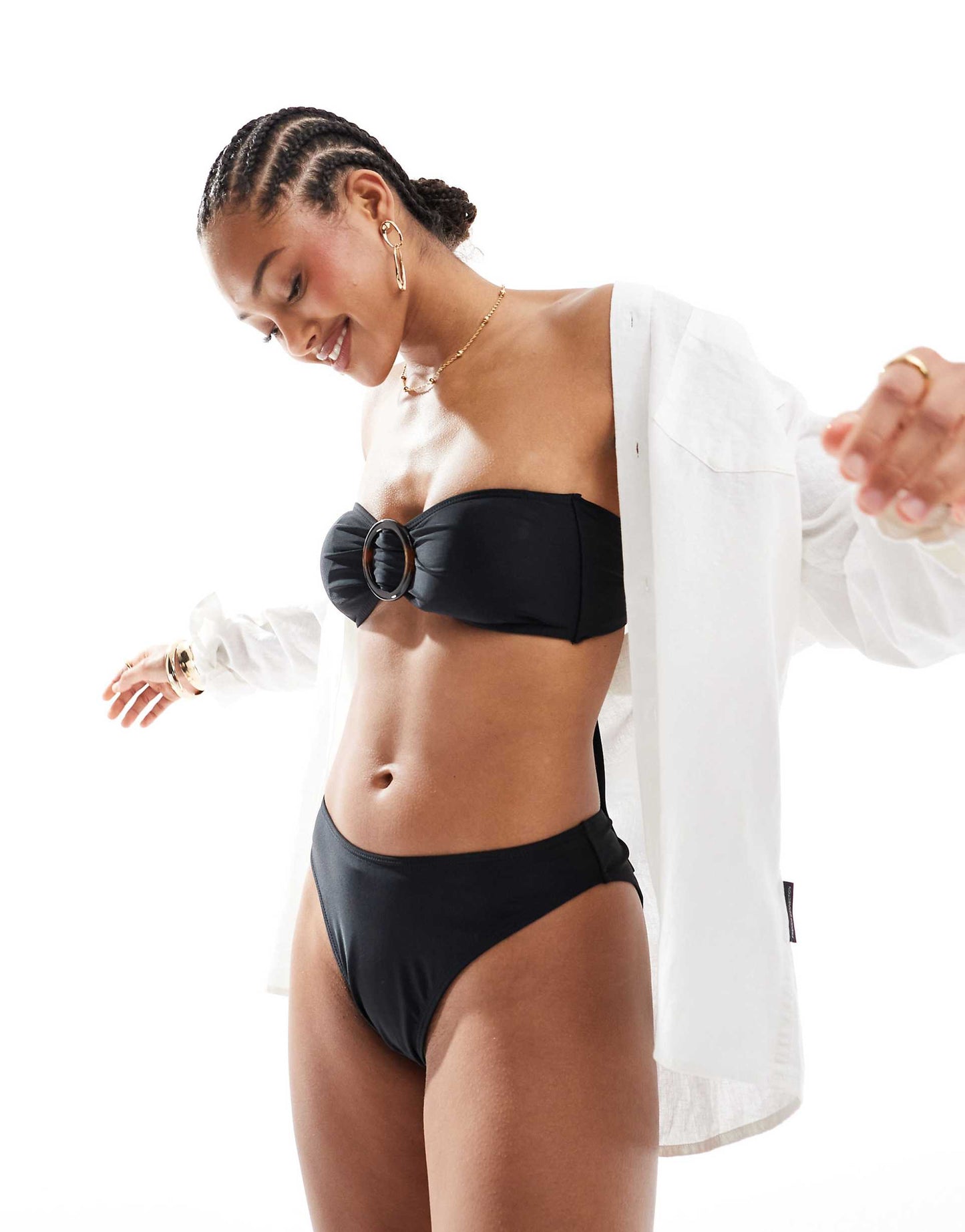 Bandeau Tortoise Shell Buckle Tie Back Bikini Top Co-Ord