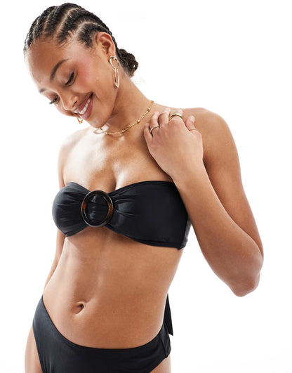 Bandeau Tortoise Shell Buckle Bikini Top And Bottoms Co-Ord
