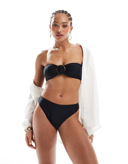 Bandeau Tortoise Shell Buckle Bikini Top And Bottoms Co-Ord