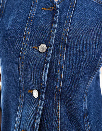 Denim Button Through Short Sleeve Top