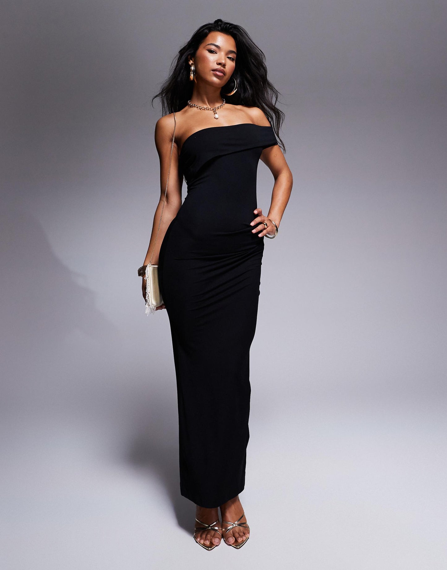 Faux Bardot Midi Dress With Draped Pencil Skirt