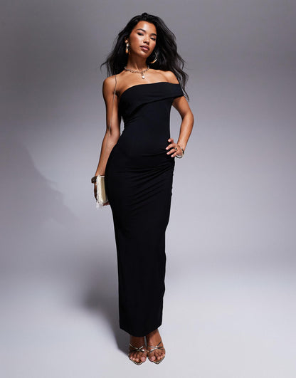 Faux Bardot Midi Dress With Draped Pencil Skirt