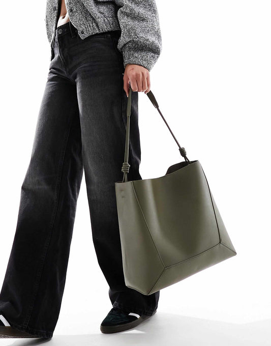 Panelled Tote Bag With Knot Handle